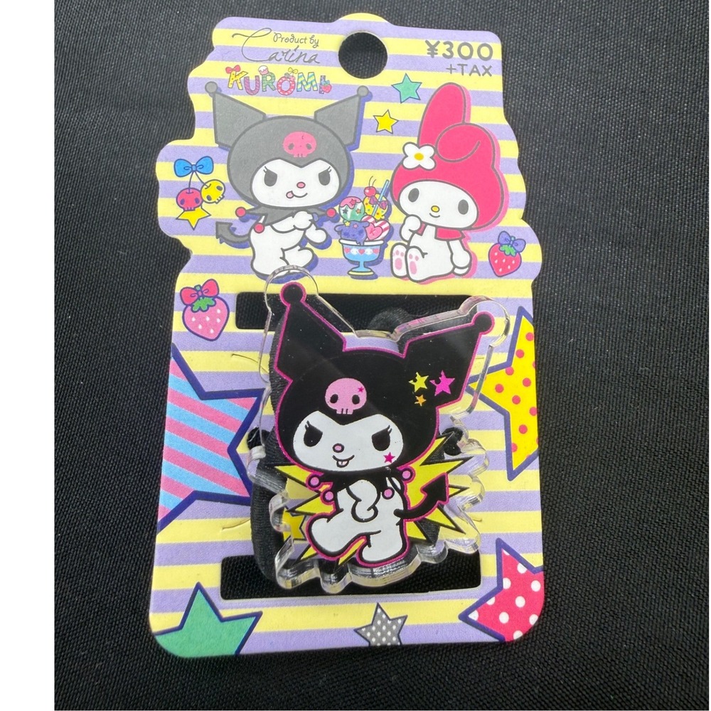 Sanrio Kuromi Acrylic Hair Tie Black Elastic Ponytail Holder Japan Import NEW